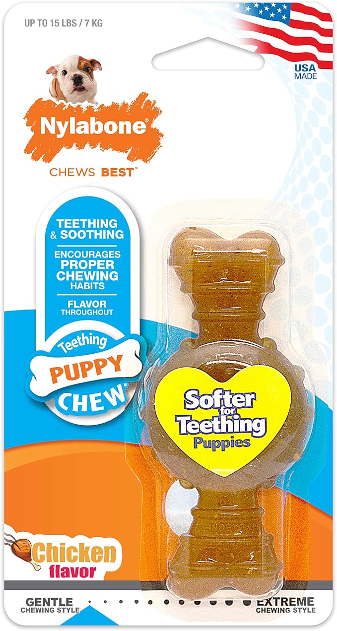 Nylabone Ring Bone Chew Toy for Puppies, Puppy Teething Toys, Puppy Enrichment Toys, Chicken Flavor, X-Small Dogs - Up to 15 lbs, 1 Count (Pack of 2)