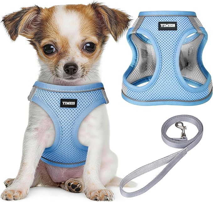 YIMEIS Dog Harness and Leash Set, No Pull Soft Mesh Pet Harness, Reflective Adjustable Puppy Vest for Small Medium Large Dogs, Cats (Greyblue, X-Small (Pack of 1)