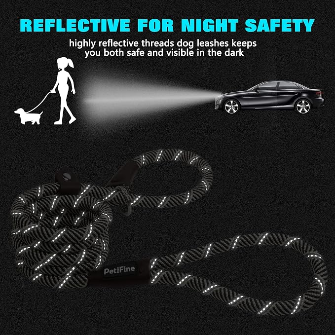 PetiFine Slip Lead Dog Leash,6FT x 1/2" Reflective Durable Dog Training Lead, Heavy Duty Adjustable Nylon Dog Rope Slip Leash for Small Medium Large Dogs (Grey)