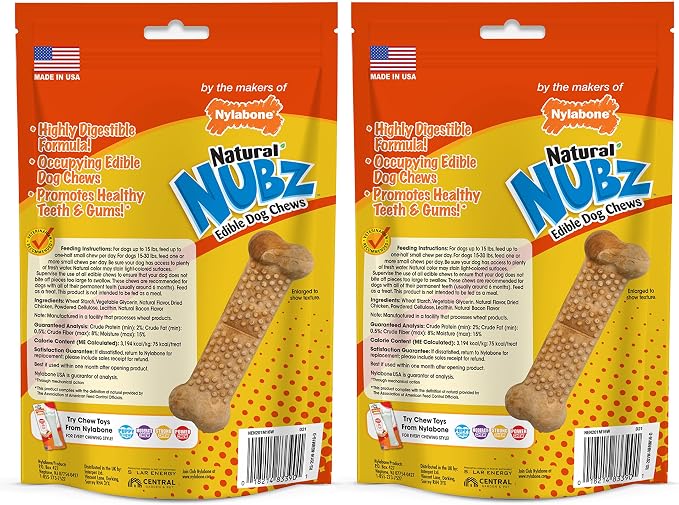 Nylabone Nubz Natural Dog Chew Treats for Small Dogs, Long Lasting Dog Chew Bones Made in USA, Chicken Flavor Breath Freshener Dental Chews, Small Dog Bones For Dogs Up to 25 lbs. (32 Count)