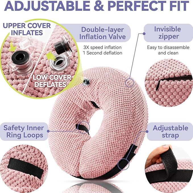 Loflaze Soft Inflatable Dog Cone Collar for Large Medium Small Dogs Cats - After Surgery Dog Neck Donut Collar, ECollar Alternatives for Recovery - Pink, L