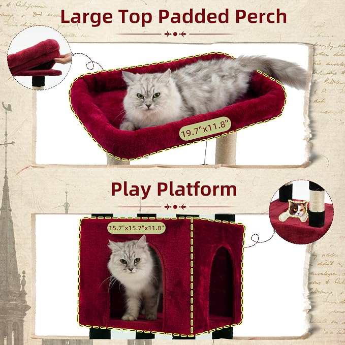 Gitelsnour Cat Tree for Indoor Cats Large Adult, Heavy Duty Cat Tree for Large Cats 20 lbs+, Cat Condo with Big Wooden Perch, Cat Tower with 14 Scratching Posts, Hammock, Black GCT023BR