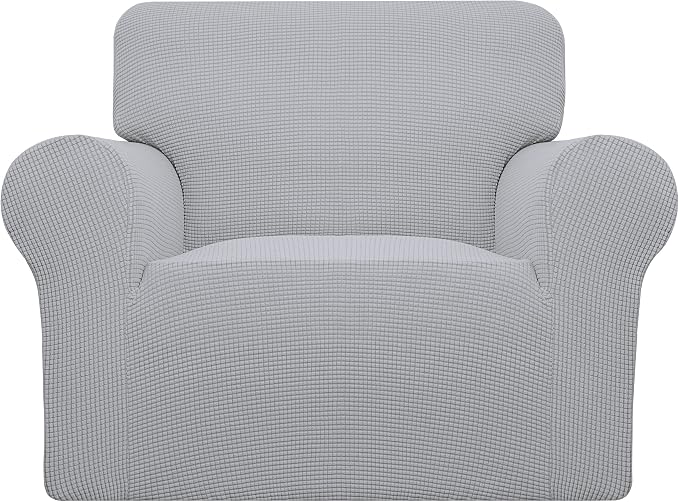 Easy-Going Stretch Chair Sofa Slipcover 1-Piece Couch Sofa Cover Furniture Protector Soft with Elastic Bottom for Kids, Pet. Spandex Jacquard Fabric Small Checks (Chair, Silver Gray)