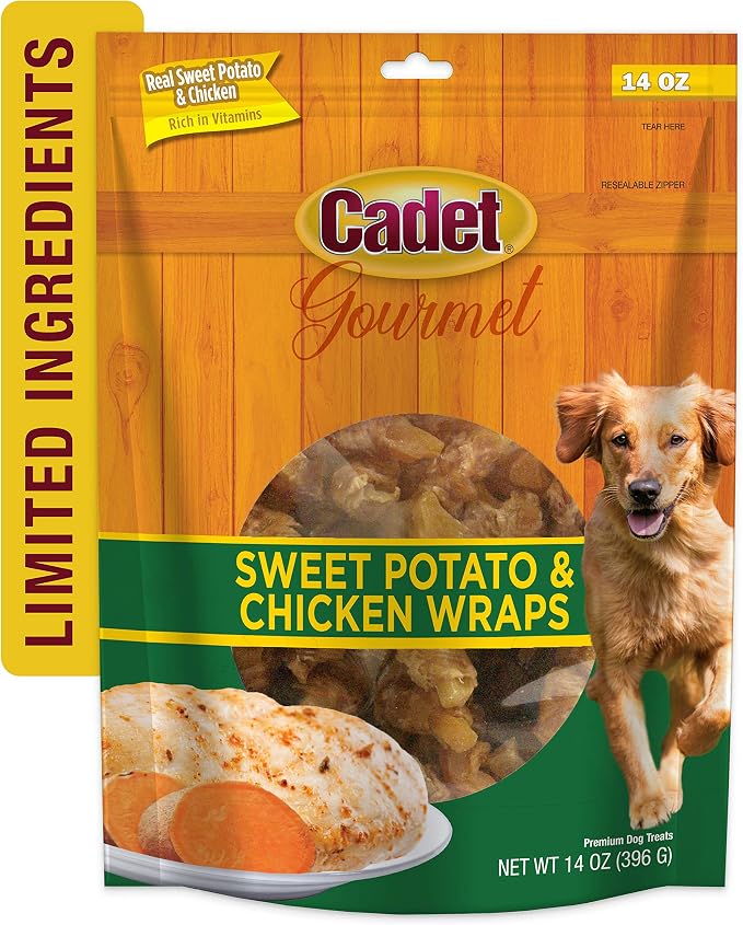 Cadet Gourmet Sweet Potato & Chicken Dog Treats Wraps - Healthy & Natural Chicken & Sweet Potato Dog Training Treats for Small & Large Breeds - Inspected & Tested in USA (14 oz.)