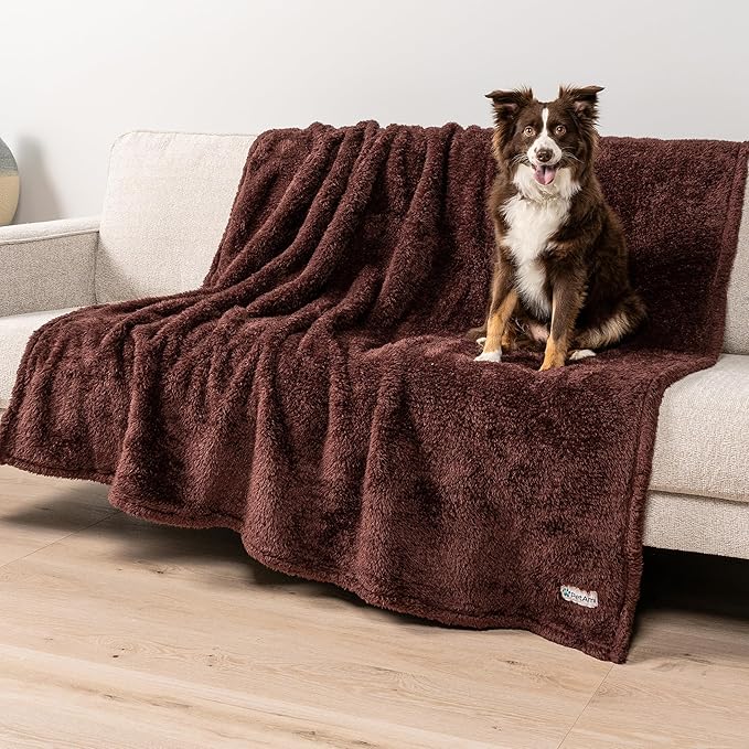 PetAmi Fluffy Waterproof Dog Blanket for Couch and Bed, Reversible Sherpa Pet Throw, Pee Proof Furniture Protector Sofa Cover, Washable Cat Blanket for Medium Large Dogs and Cats (Brown, 60x80)