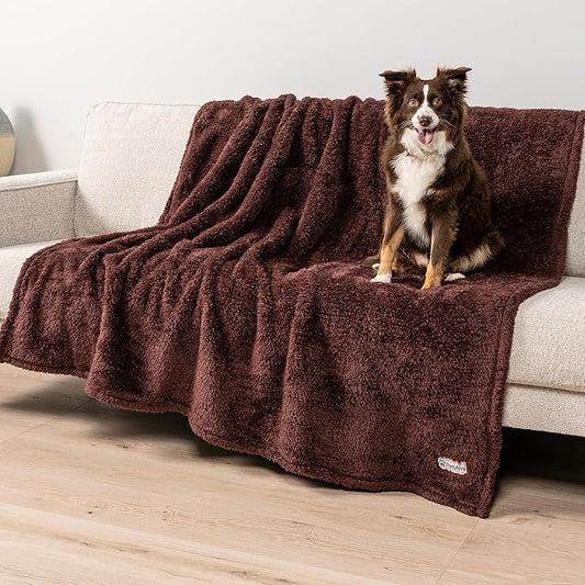 PetAmi Fluffy Waterproof Dog Blanket for Couch and Bed, Reversible Sherpa Pet Throw, Pee Proof Furniture Protector Sofa Cover, Washable Cat Blanket for Medium Large Dogs and Cats (Brown, 60x80)
