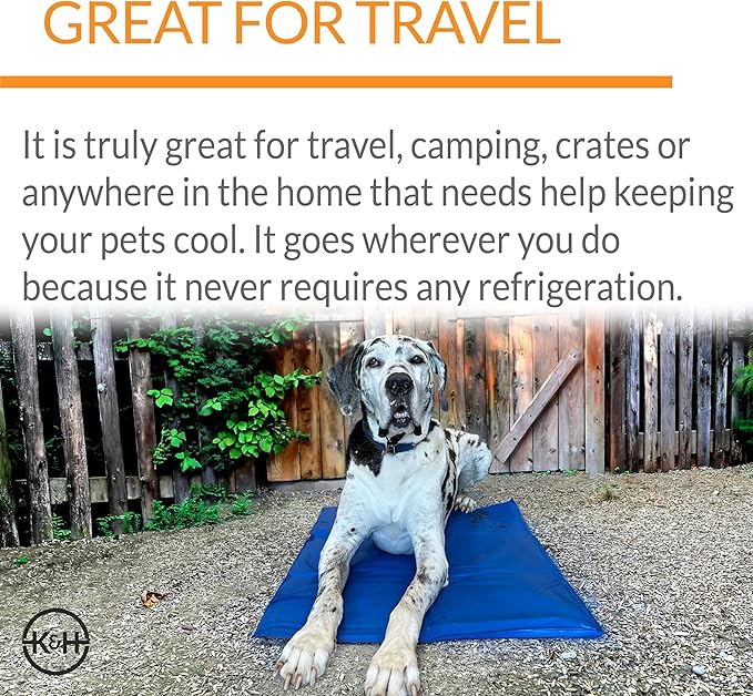 K&H Pet Products Coolin' Pet Pad Dog Mat, Portable Dog Cooling Mat for Travel or in Home, Perfect for Carriers, Crates, Outdoor Houses, Yards, Porches, Pet Beds & More - Medium 20 X 15in Chill Blue