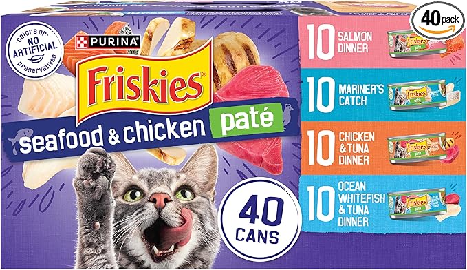 Purina Friskies Pate Wet Cat Food Variety Pack Seafood and Chicken Pate Favorites 40ct VP - (Pack of 40) 5.5 oz. Cans