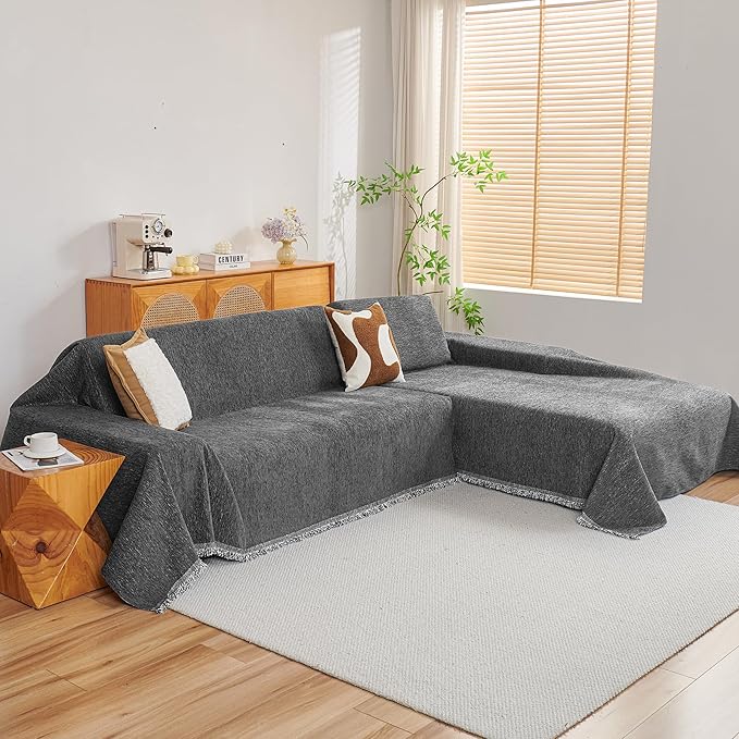 MYSKY HOME Couch Cover for Sectional Sofa, 2 Pieces Couch Covers for L Shape Sofa Cover, Furniture Protector for Pets, Kids, Sofa Slipcover for 2-3 Cushion Couch (71"x102"+71"x118", Dark Grey)