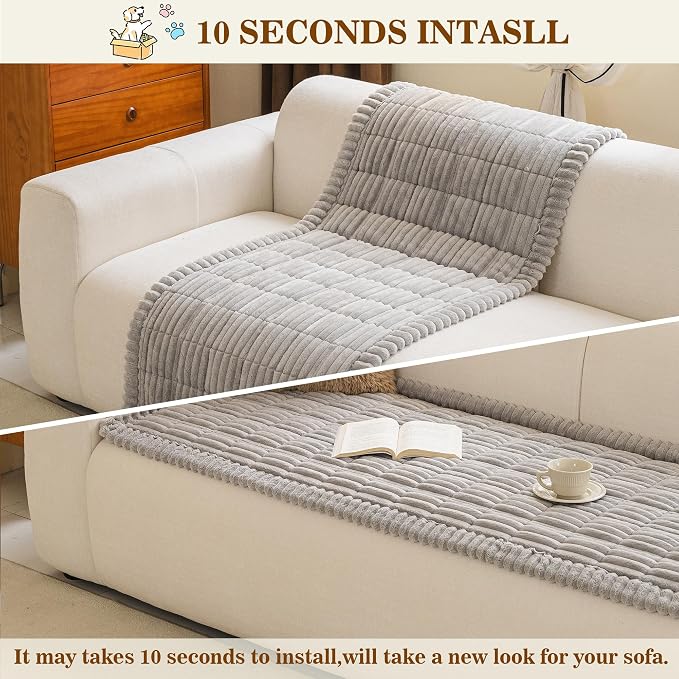 MYSKY HOME Couch Covers for 3 Cushion Sofa Pet Friendly, Couch Cover for Dogs, Sofa Covers for Pets Washable, Soft Non-Slip Sofa Slipcovers Furniture Protector Covers, Light Grey, 27.6" x 70.9"