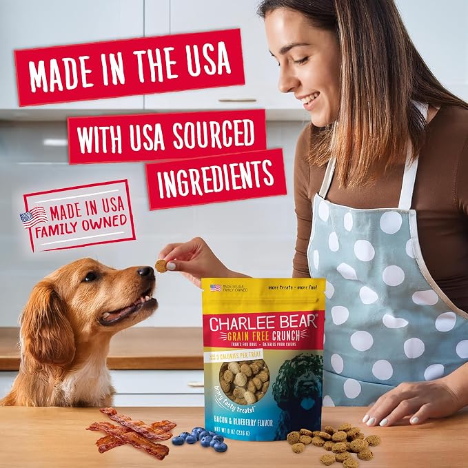 Charlee Bear Crunchy Dog Training Treats, Low Calorie (3 Kcal), Grain Free Natural Mini Dog Treats for Puppies, Small, Medium & Large Dogs, USA Made, Healthy 3 Flavor Variety Pack 8oz (3-Pack)