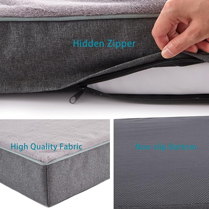 Orthopedic Memory Foam Dog Bed, Dog Crate Bed for Medium Dogs -Waterproof Pet Bed with Removable Washable Cover, Purple Rabbit Plush Surface, M(29inch,45Lbs)