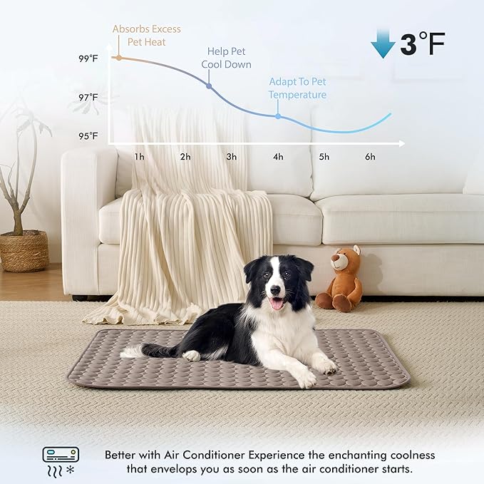 MICROCOSMOS Summer Cooling Mat & Sleeping Pad- Water Absorption Top, Materials Safe, Easy Carry, EZ Clean. Keep Cooling for Pets, Kids and Adults.(Brown, 48" x48")