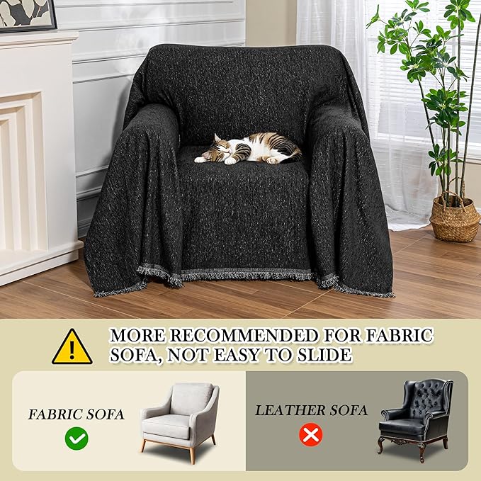 MEETSKY Oversized Chair Cover, Chenille Armchair Couch Cover for Single Sofa, Couch Cover for Dog, Recliner Chair Covers for Pet, Black, 71" X 91"