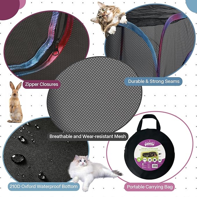 PAWISE Outdoor Cat Enclosure, 2-in-1 Portable Catio with Cat Tent and Tunnel, Pop Up Cat Playpen for Indoor Outdoor Cats and Small Animals, with Storage Bag