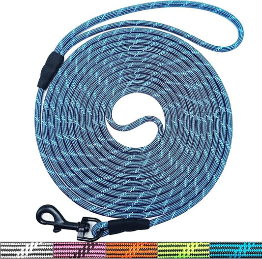 WYuZe Reflective X-Small Dog Leash 6/10/15 FT, Thin 1/5" Lightweight Rope Leash for Puppy Training, Walking Leads for Cats Chihuahua Maltese Small Pets Up to 15lb, (15ft, Blue)