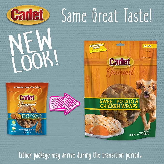 Cadet Gourmet Sweet Potato & Chicken Dog Treats Wraps - Healthy & Natural Chicken & Sweet Potato Dog Training Treats for Small & Large Breeds - Inspected & Tested in USA (14 oz.)