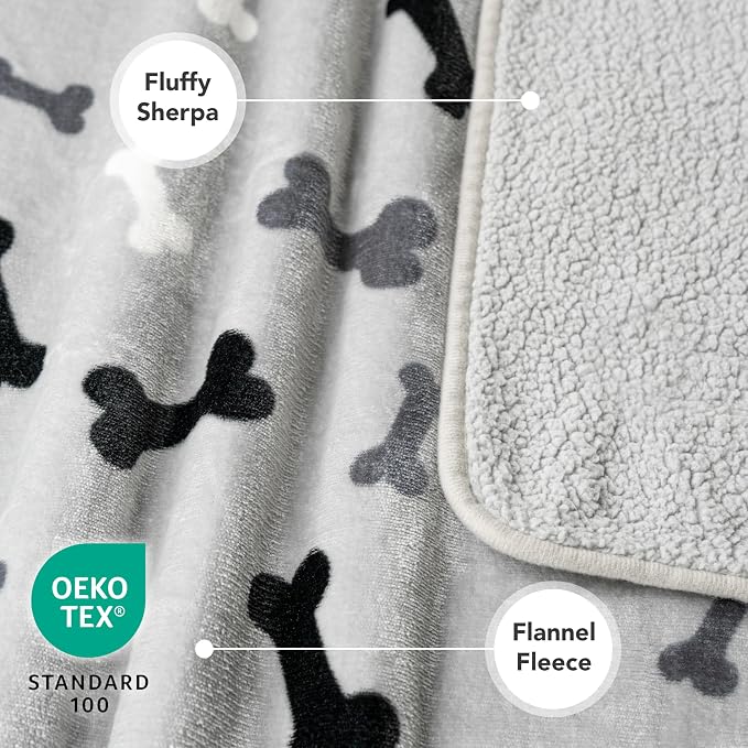 PETAMI Sherpa Fleece Waterproof CAT and Dog Blanket, Bone Gray, Queen
