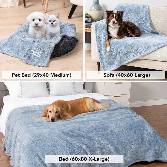 PETAMI Fluffy Fleece CAT and Dog Throw Blanket, Blue, X-Large