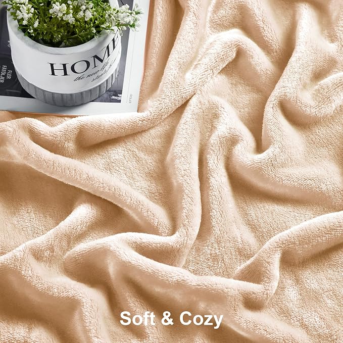 DREAMNINE Oversized Soft Fuzzy Fleece Throw Blanket Twin Size 60" x 80", Decorative Large Solid Lightweight Velvet Bed Blanket,Big Cute Cozy Accent Shaggy Microfiber Flannel Blankets for Bedroom,Beige