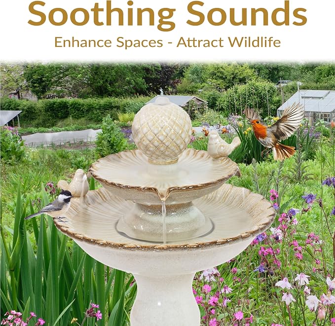 Sunnydaze 27" H 2-Tier Ceramic Water Fountain - Outdoor Water Feature for Patio, Yard, Balcony - Garden Fountain - White