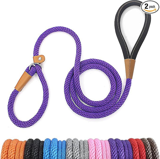 lynxking 6 FT Dog Leash Slip Lead 2 Pack Strong Heavy Duty Braided Dog Training Leash No Pull Training Lead Leashes for Medium Large and Small Dogs