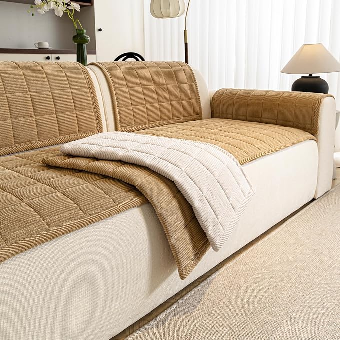 Couch Covers for Dogs Washable, 27.6"x70.9" Non Slip Couch Covers for Loveseat Sofa Pet Friendly, Soft Fuzzy Sofa Covers for Pet, Dog Couch Cover Furniture Protector(1PC,Light Brown)