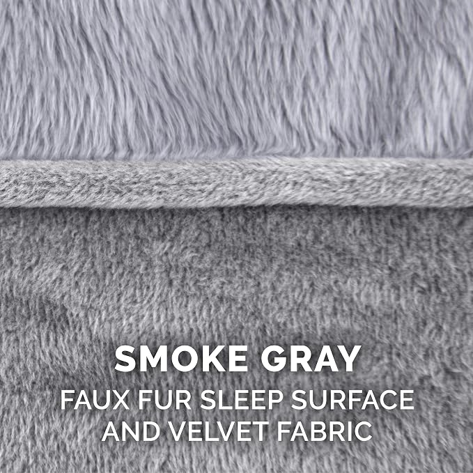Furhaven Memory Foam Dog Bed for Large Dogs w/ Removable Bolsters & Washable Cover, For Dogs Up to 125 lbs - Faux Fur & Velvet Sofa - Smoke Gray, Jumbo Plus/XXL