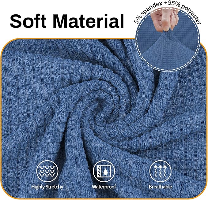 Asnomy Couch Covers for 3 Cushion Couch Stretch Sofa Covers Slipcovers, Pet Protector Furniture Covers for Dogs Cats Spandex Jacquard Fabric Small Checks （Large，River Blue）