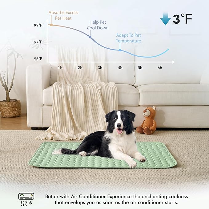 MICROCOSMOS Summer Cooling Mat & Sleeping Pad- Water Absorption Top, Materials Safe, Easy Carry, EZ Clean. Keep Cooling for Pets, Kids and Adults.(Green, 59" x40")