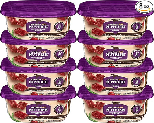 Nutrish Rachael Ray Wet Dog Food, Beef Stroganwoof with Green Beans, Tomatoes & Rice Pasta Recipe, 8 oz. Tub (Pack of 8)