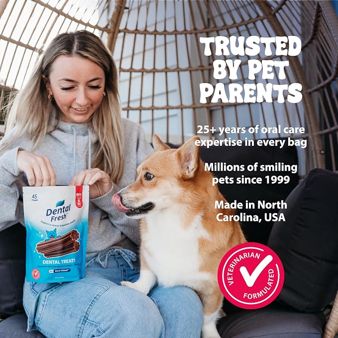 Dental Fresh Dental Treats for Small Dogs, Vet-Formulated Teeth Cleaning Dental Sticks to Help Reduce Plaque and Tartar and Freshen Breath, 45 Count Brush Free Dental Chews for Dogs 11 to 25 lbs