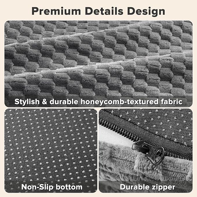JOEJOY Orthopedic Dog Beds Large Sized Dog, Washable Waterproof Oval Large Dog Bed with Removable Cover, Big Egg-Crate Memory Foam Pet Bed with Bolster Sides & Non-Skid Bottom, Dark Grey, 36''x27''