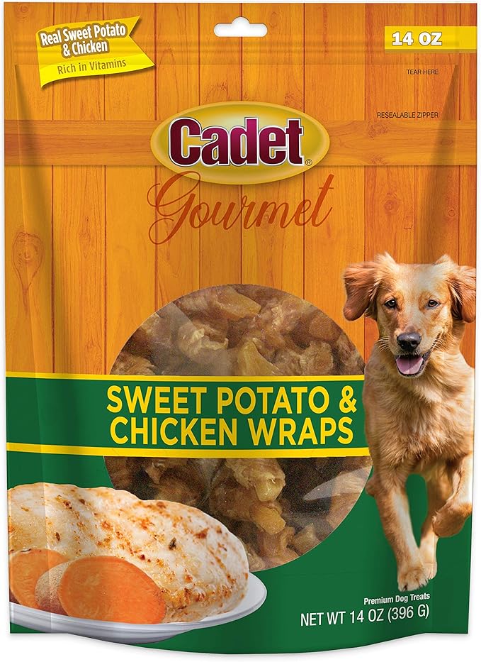Cadet Gourmet Sweet Potato & Chicken Dog Treats Wraps - Healthy & Natural Chicken & Sweet Potato Dog Training Treats for Small & Large Breeds - Inspected & Tested in USA (14 oz.)