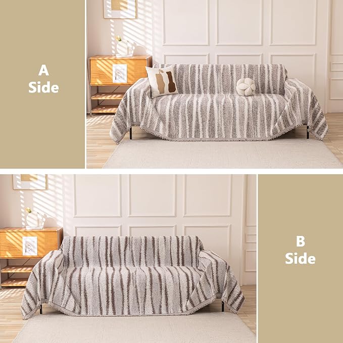 MEETSKY Boho Couch Cover Sofa Covers, Chenille Geometric Couch Covers for 2 Cushion Couch Sofa for Dogs, Washable Sofa Slipcover for Cat Couch Protector with Tassels,71" x 118", Coffee