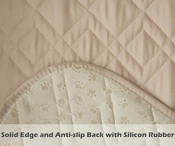Ameritex Couch Sofa Slipcover 100% Waterproof Nonslip Quilted Furniture Protector for Dogs, Children, Pets, Machine Washable (Beige, 68")