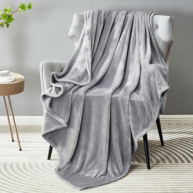 DREAMNINE Pack of 21 Fuzzy Fleece Throw Blanket for Couch Sofa 50" x 60", Decorative Solid Lightweight Velvet Blankets for Chair, Cozy Accent Shaggy Micro Plush Flannel Blanket for Bedroom, Grey