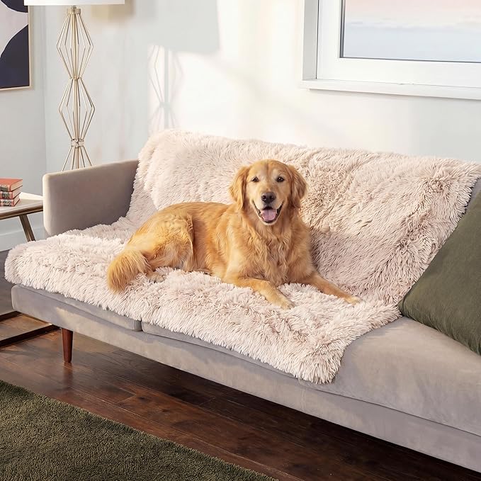 Furhaven Waterproof Throw Blanket for Dogs & Indoor Cats, Washable - Shaggy Plush Calming Long Faux Fur & Velvet Dog Blanket - Taupe, XL