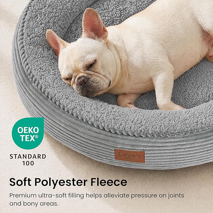 Love's cabin Round Donut Cat and Dog Cushion Bed, 30in Pet Bed for Medium or Large Dogs, Anti-Slip & Water-Resistant Bottom, Soft Durable Fabric Pet Beds, Washable Calming Cat Bed, Pure Gray