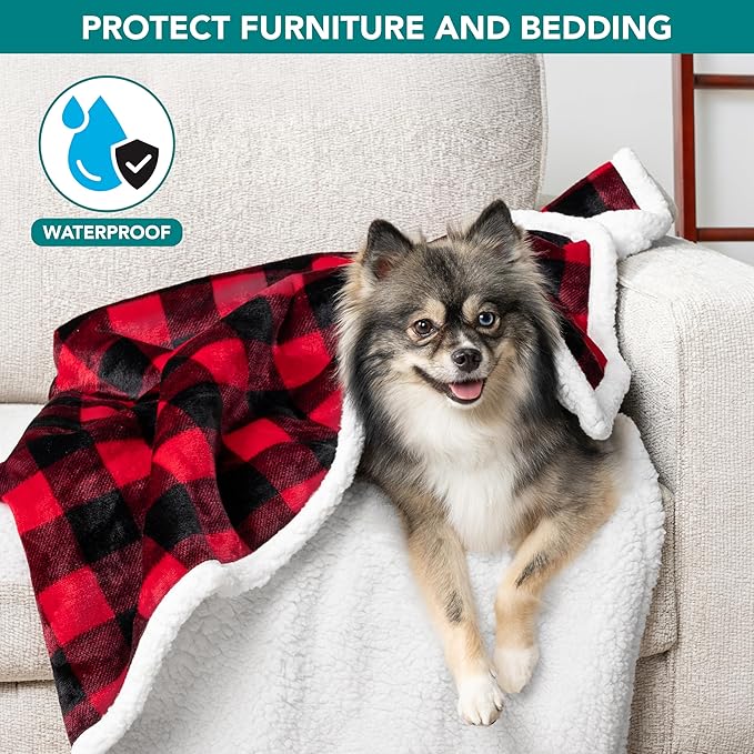 PetAmi Waterproof Dog Blanket for Couch, Pee Proof Fleece Reversible Pet Throw, Furniture Protector for Bed Sofa Kennel, Soft Washable Cover for Small Medium Dog Puppy Cat, 29x40 Plaid Red