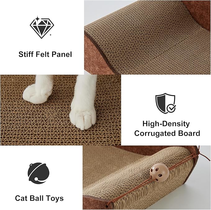 ZOMISIA 26'' Cardboard Cat Scratcher Bed - Large Scratcher Couch for Indoor Cats, Orthopedic Scratching Board, Lounger Scratching Couch with Bells