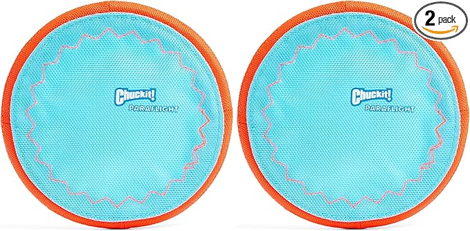 Chuckit! Paraflight Flying Disc Dog Toy - Water Floating Flyer - Durable Nylon Construction with Soft Rubber Edges - for Small and Medium Dogs - Size Small - 6.75" L x 6.75" W (Pack of 2)