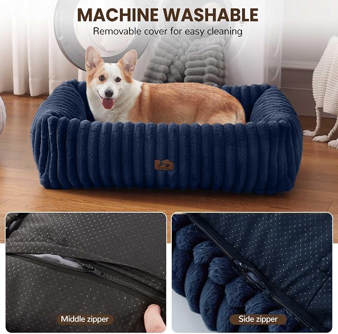 Dog Beds Large Sized Dog,Rectangle Orthopedic Pet Bed for Large Dog, Comfort Fluffy Memory Foam Dog Beds with Anti-Slip Bottom,35 x25 x9 Inches,Navy