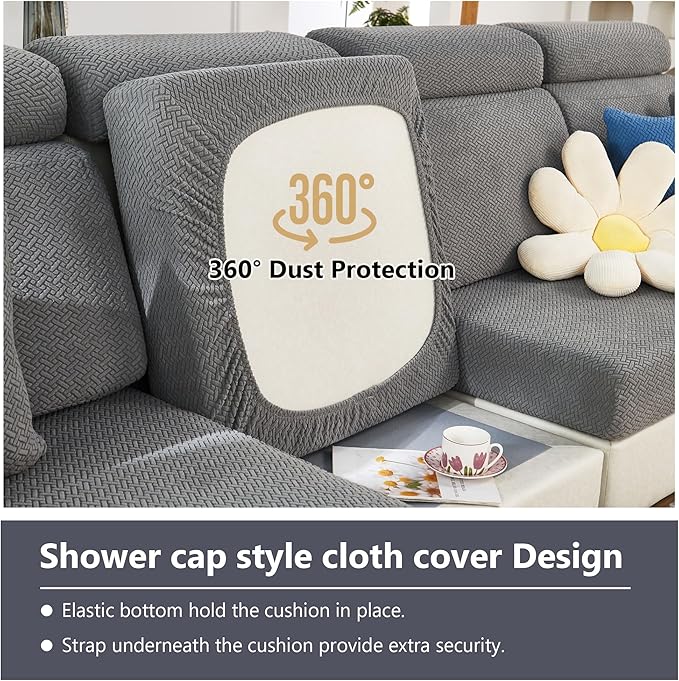 Yoovat Couch Cushion Covers for Sofa Couch Covers Wear-Resistant Universal Sofa Cover Washable Stretch for Sectional Slipcovers (Texture-Blue,Large Single Seat Cover)