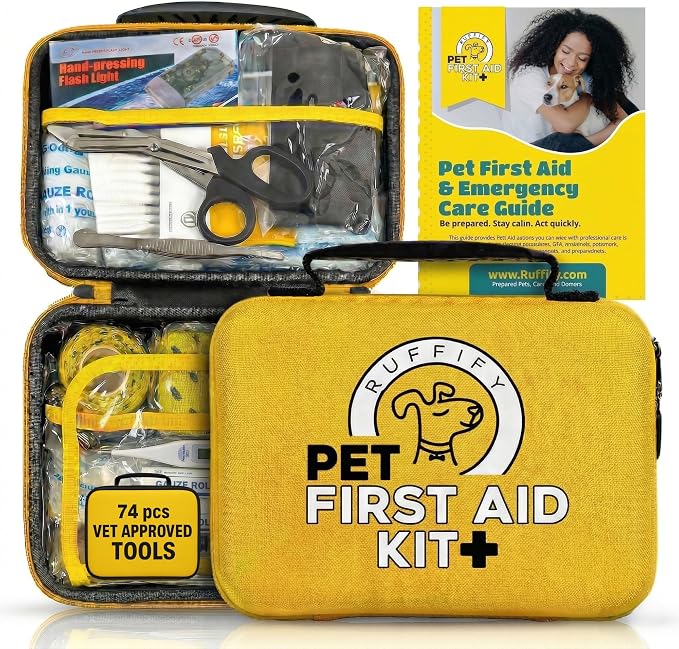 Dog and Cat First Aid Kit – Vet Approved, 74 Essential Items Pet Emergency Kit Accessories for Car, Travel, Hunting, Hiking & Camping Gear with Mini Pouch for Home, Office & Outdoor Adventures