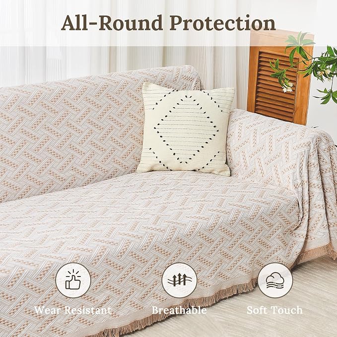 HOMERILLA Sectional Couch Covers for Sectional Sofa L Shaped Sofa Cover Blanket 2 Pieces L Shape Furniture Protector for Pets Dogs(Khaki White, X-Large)