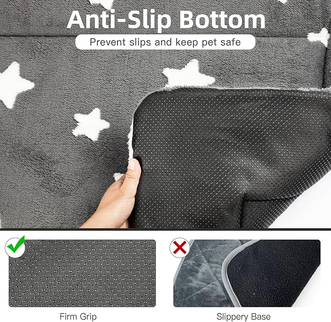 Mora Pets Dog Crate Pad Crate Bed Mat Small Dog Bed Washable Cute Star Pet Kennel Bed for Dog Cage Ultra Soft Flat Puppy Cat Kitten Pillow for Sleeping Anti-Slip Grey 24 x 18 inch 2 Pack