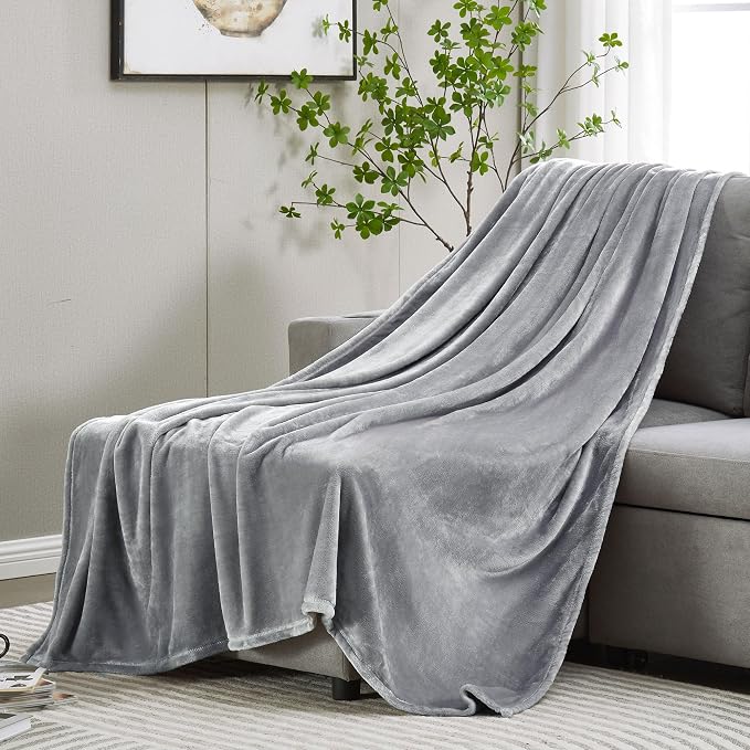 DREAMNINE Soft Plush Cute Fleece Throw Blanket for Couch Sofa 50" x 60", Decorative Solid Gray Lightweight Velvet Blanket for Chair,Cozy Accent Shaggy Minky Fuzzy Flannel Blanket for Bedroom Dorm,Grey