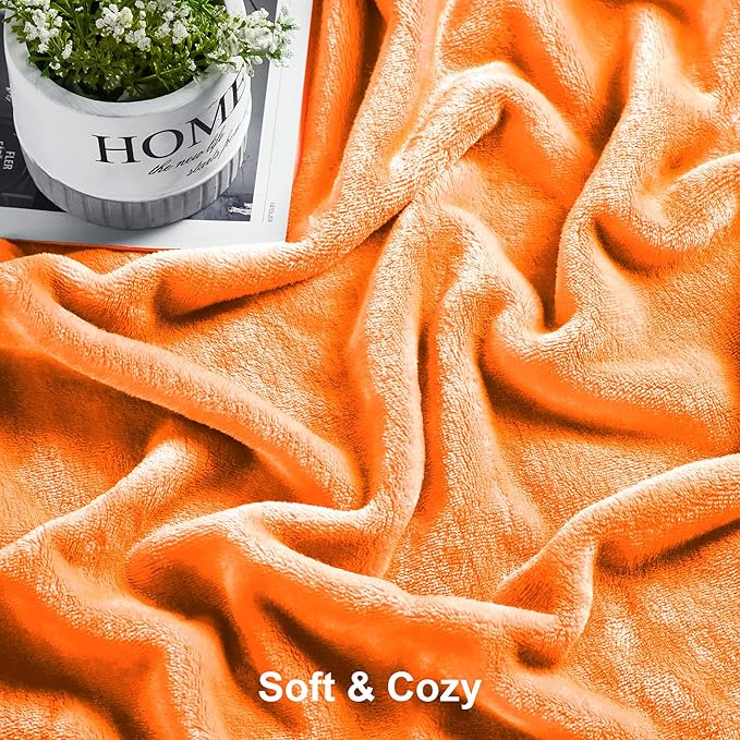 DREAMNINE Soft Fall Fuzzy Fleece Throw Blanket for Couch Sofa 50" x 60", Decorative Solid Lightweight Velvet Blanket for Chair, Cozy Accent Shaggy Micro Plush Flannel Blankets for Bedroom Dorm, Orange