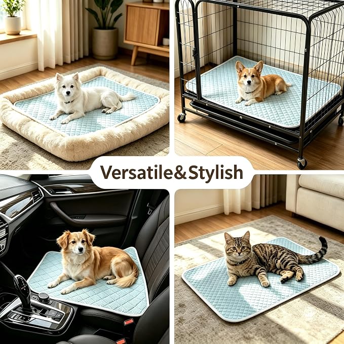 Dog Cooling Mat Q-Max>0.5 Self Cooling Crate Pad for Bed, Floor, Car Travel Indoor Outdoor Summer Use Breathable Portable Washable Pet Cooling Mat with Arc-Chill Fabric Light Blue 42" x 28"